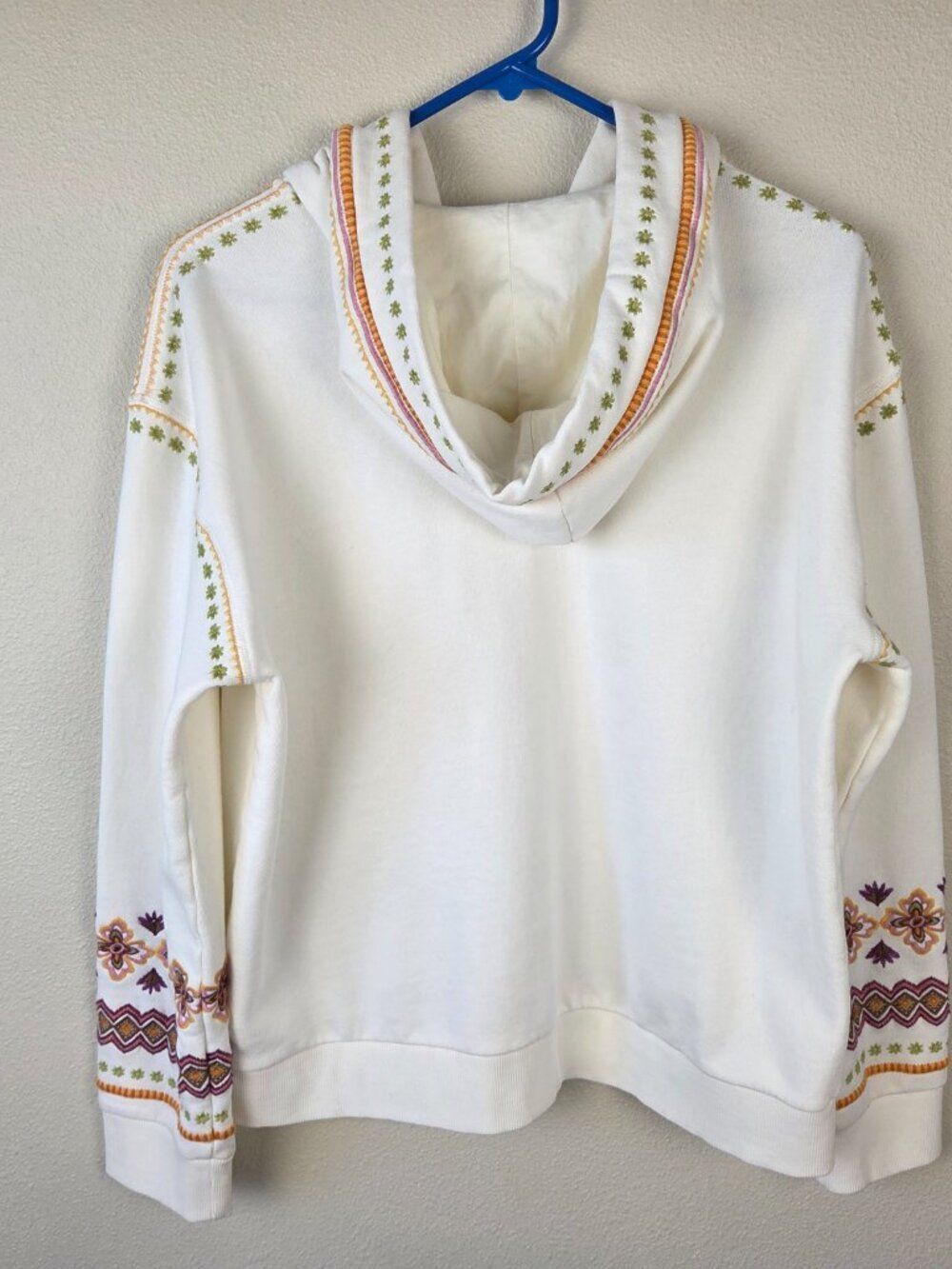 Driftwood Womens Hoodie Full Zip Sweatshirt Size L Cream Embroidered Boho Jacket - Picture 5 of 7